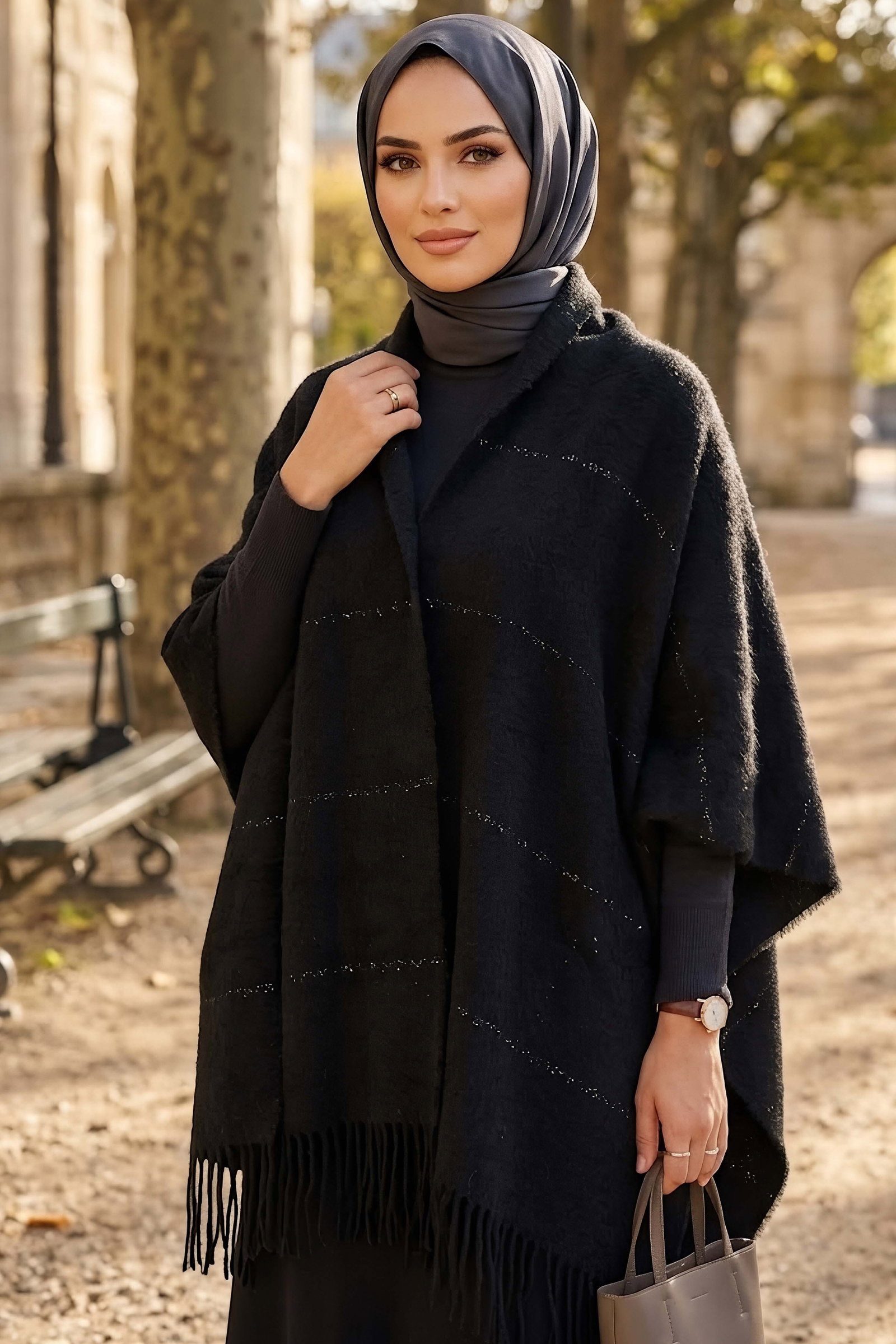 Simli Polar Omuz Atkı Şal Siyah - 28994-SIYAH - 1