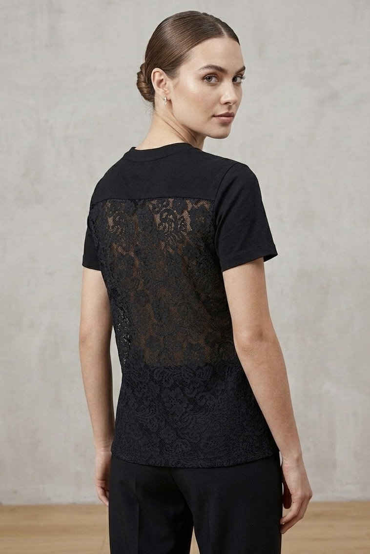 Sırt Dantelli T-shirt - 28415-SIYAH - 1