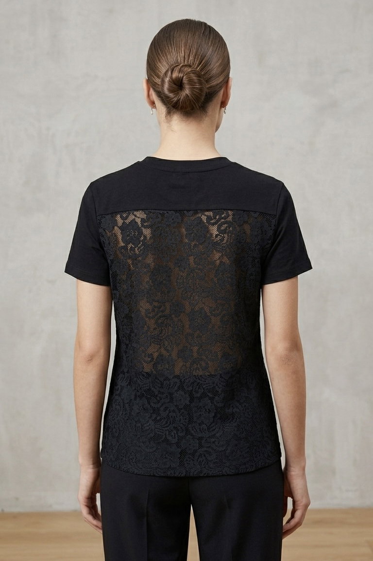 Sırt Dantelli T-shirt - 28415-SIYAH - 3