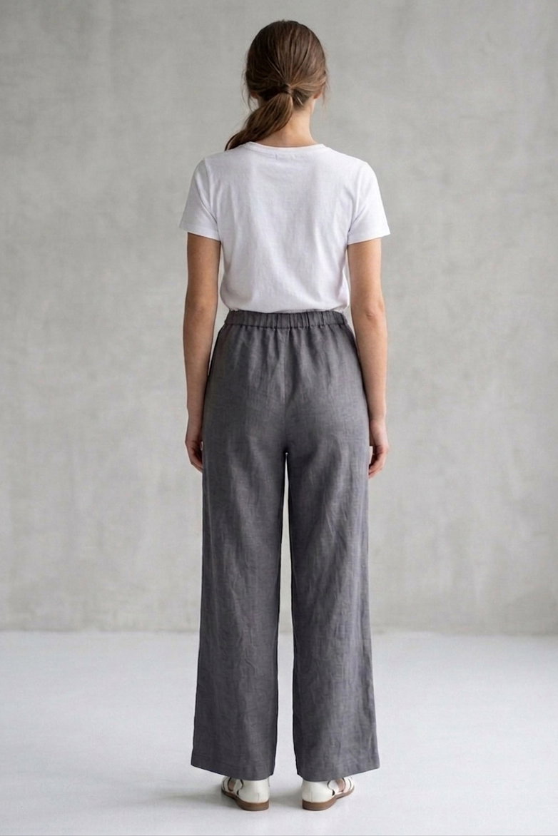 Sofia Keten Beli Lastikli Pantolon - 28416-FUME - 3
