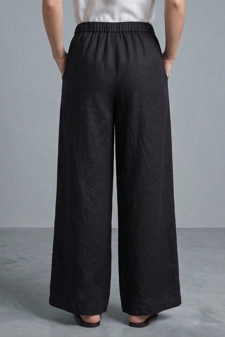 Sofia Keten Beli Lastikli Pantolon - 28416-SIYAH - 3