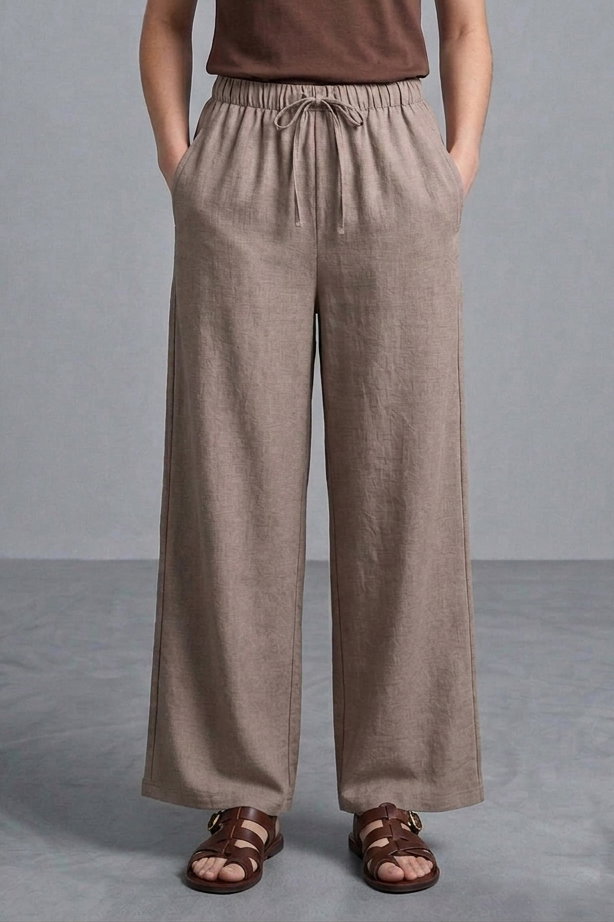 Sofia Keten Beli Lastikli Pantolon - 28416-VIZON - 2