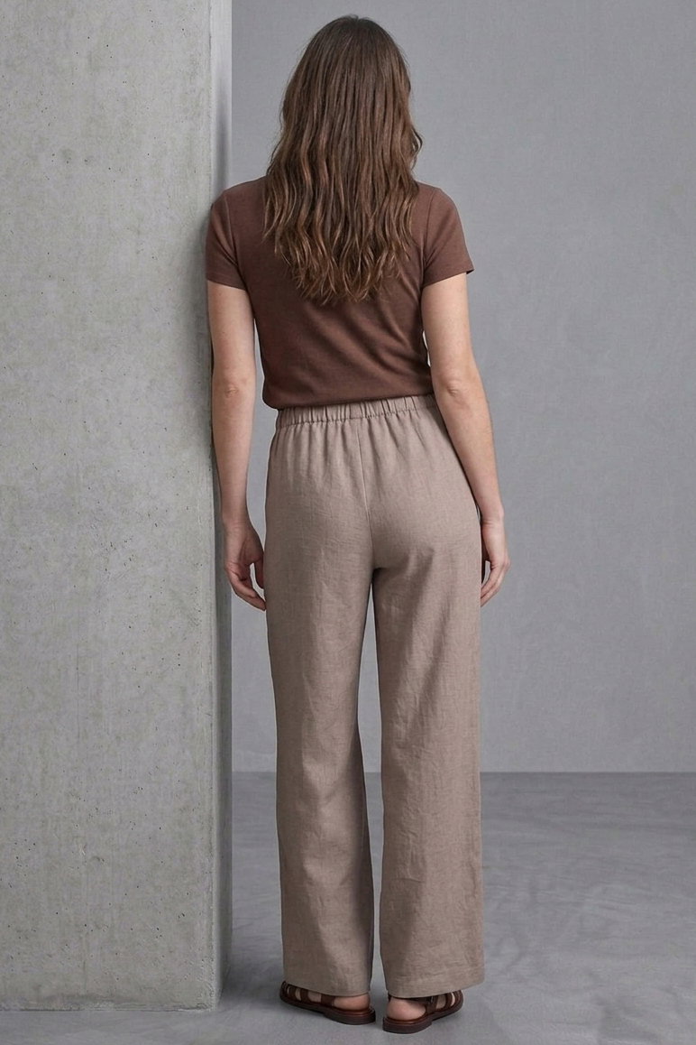 Sofia Keten Beli Lastikli Pantolon - 28416-VIZON - 3