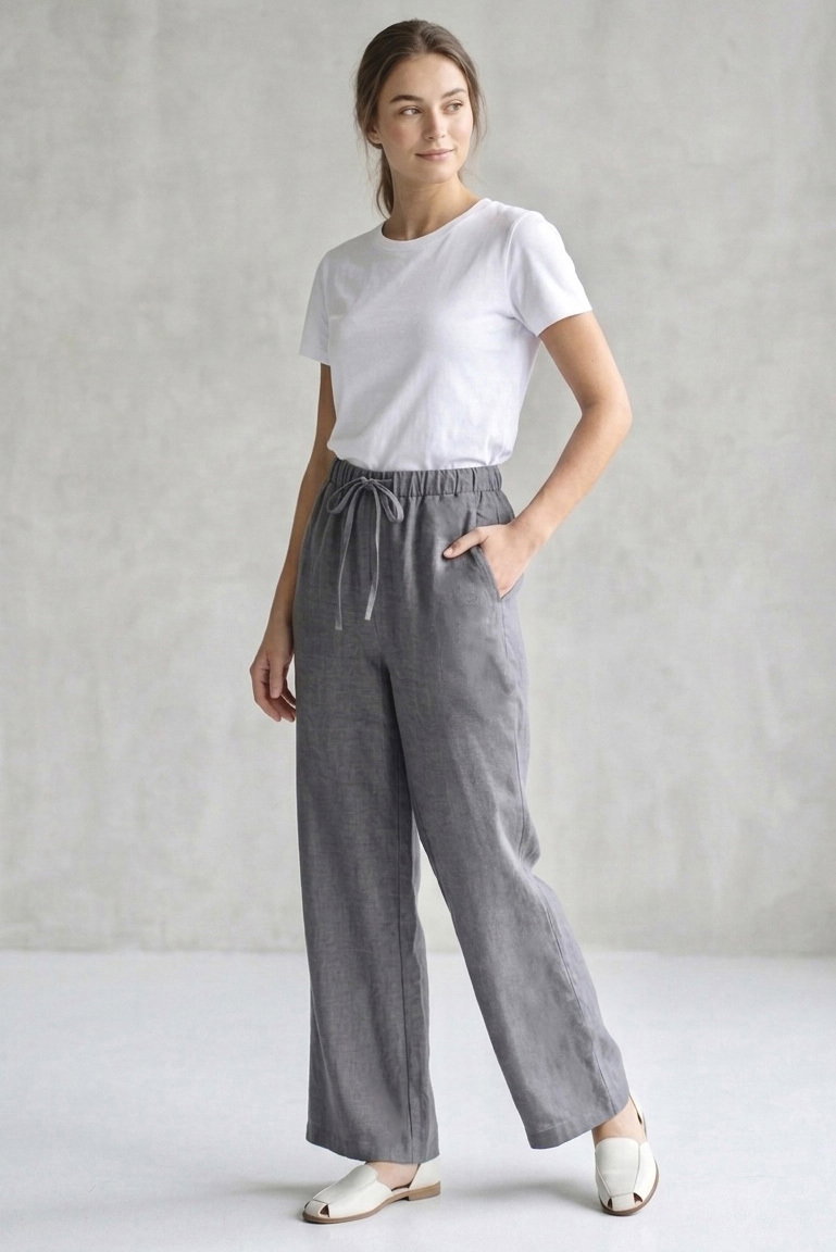 Sofia Keten Beli Lastikli Pantolon Füme - 2131-FUME - 1
