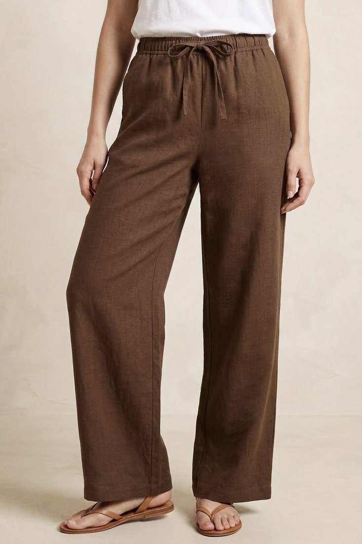 Sofia Keten Beli Lastikli Pantolon Kahve - 2131-KAHVE - 3