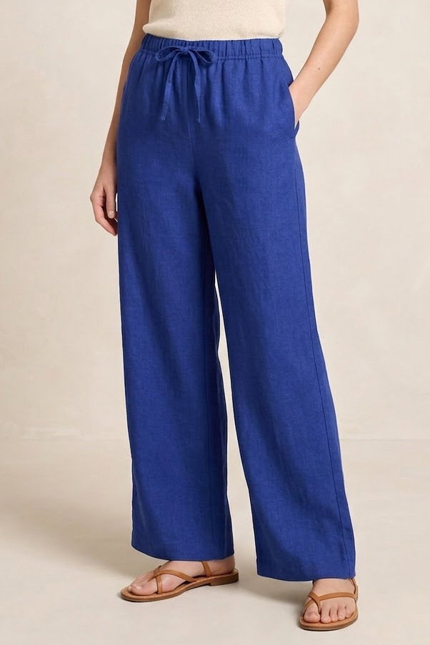 Sofia Keten Beli Lastikli Pantolon Lacivert - 2131-LACIVERT - 1