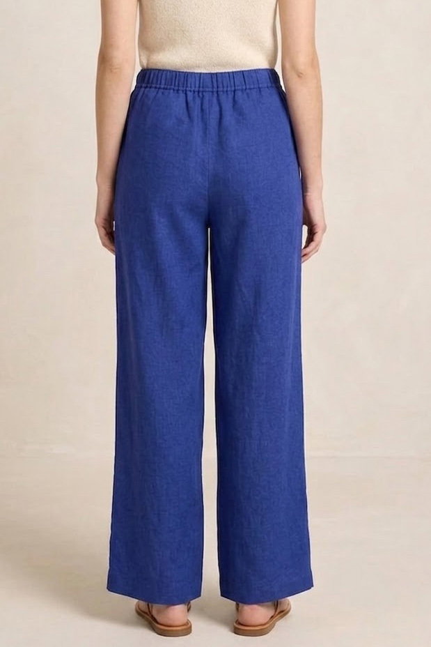 Sofia Keten Beli Lastikli Pantolon Lacivert - 2131-LACIVERT - 3