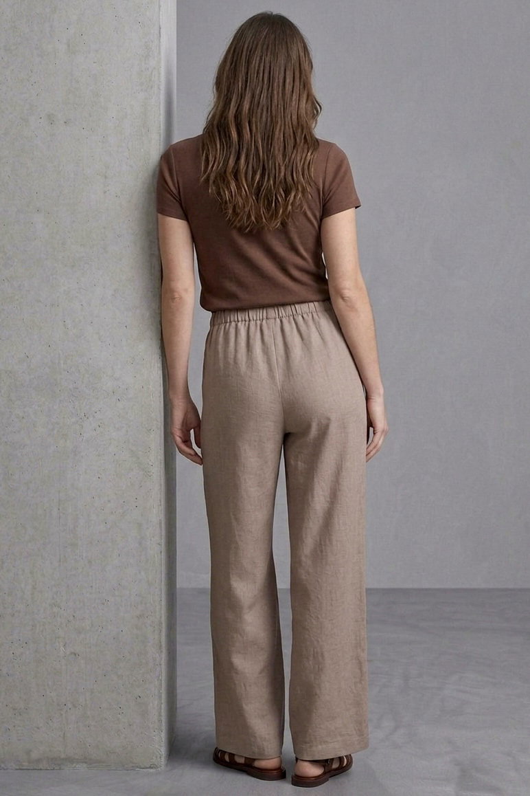 Sofia Keten Beli Lastikli Pantolon Vizon - 2131-VIZON - 3