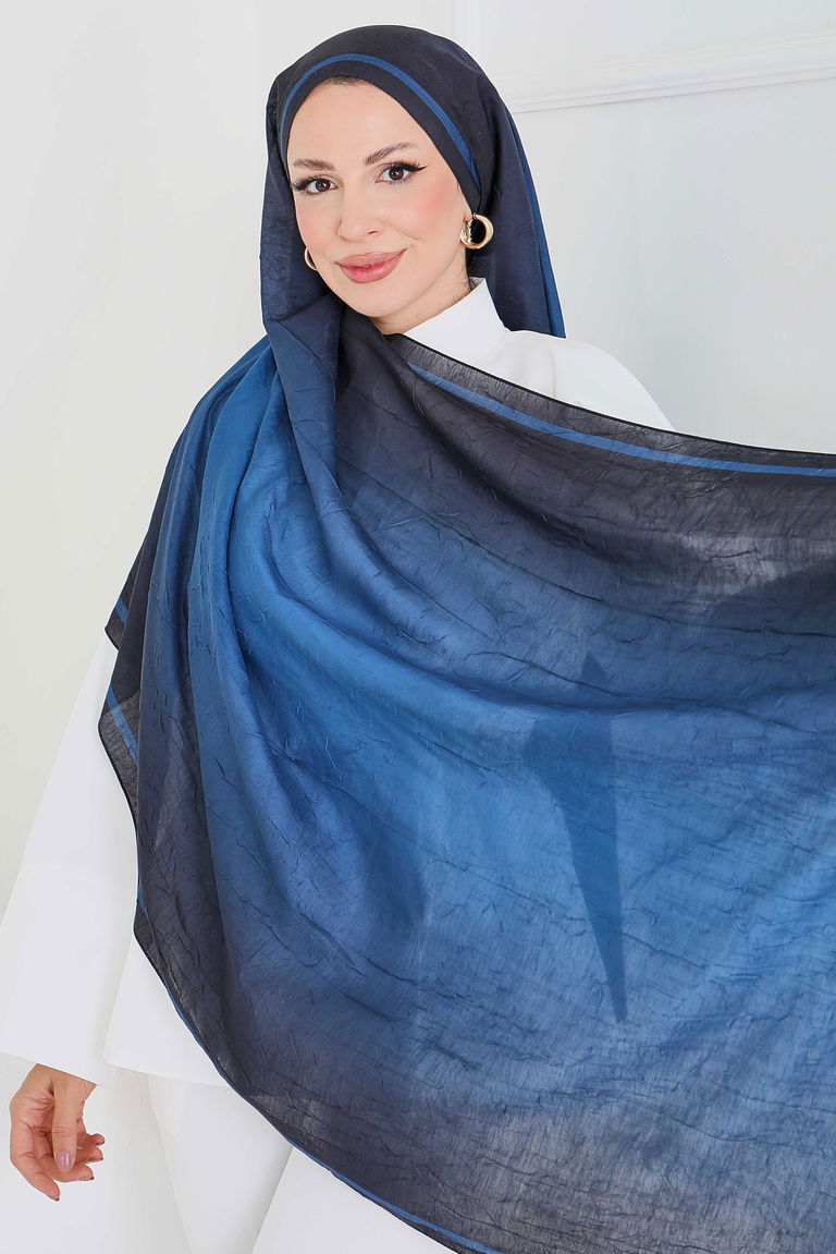 Soft Degrade Bambu Crash Şal - 27915-LACIVERT - TOFİSA