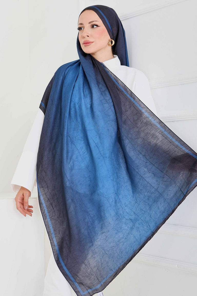 Soft Degrade Bambu Crash Şal - 27915-LACIVERT - TOFİSA