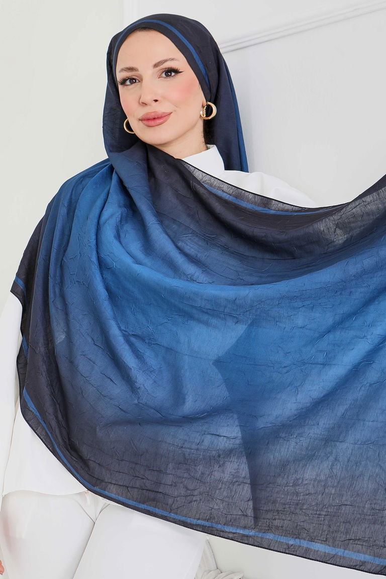 Soft Degrade Bambu Crash Şal - 27915-LACIVERT - TOFİSA