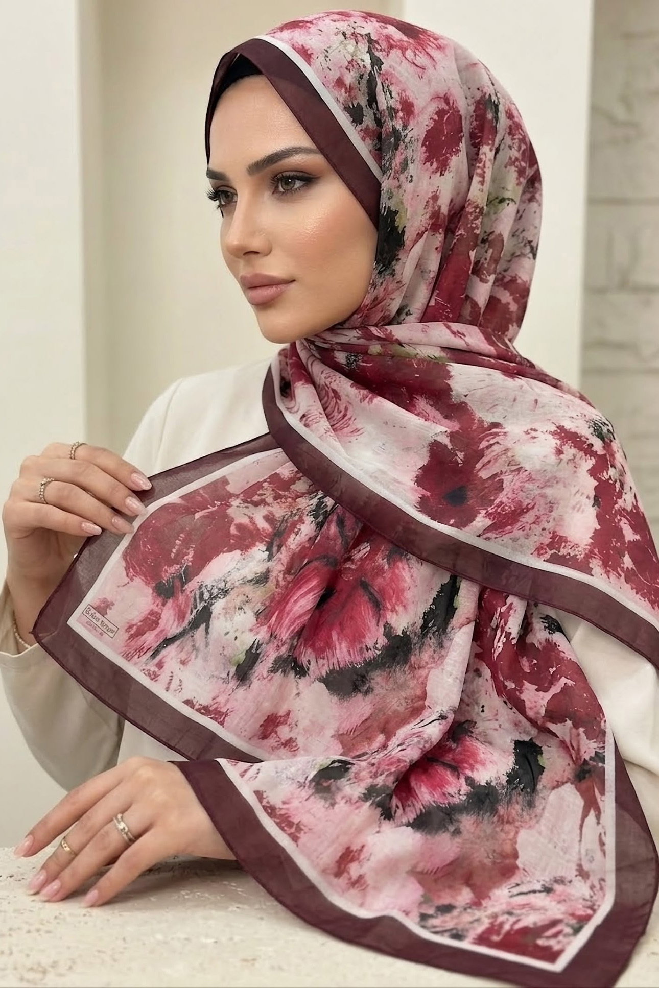 Soft Desen İtalyan İpek Şal Bordo - 28757-BORDO - 1