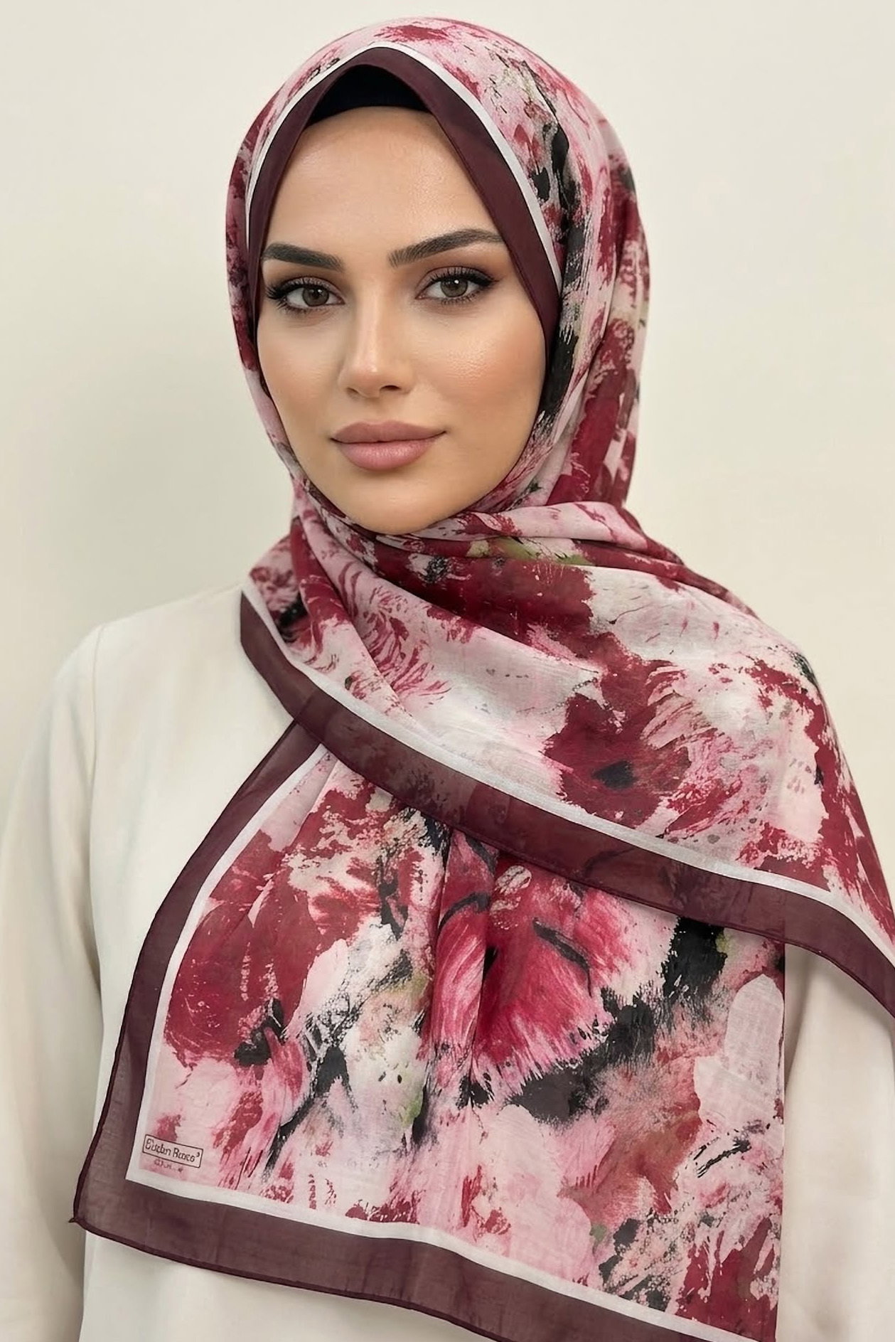 Soft Desen İtalyan İpek Şal Bordo - 28757-BORDO - 2