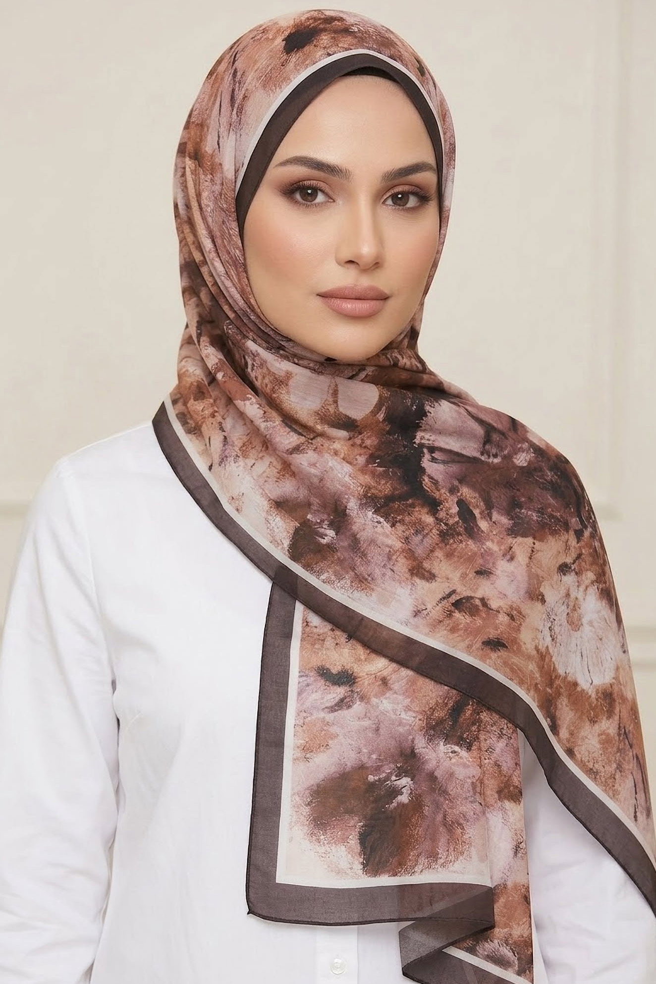 Soft Desen İtalyan İpek Şal Kahve - 28757-KAHVE - 1