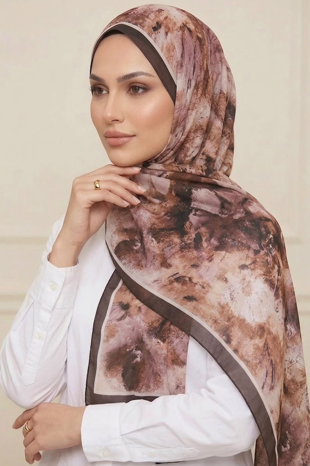 Soft Desen İtalyan İpek Şal Kahve - 28757-KAHVE - 2