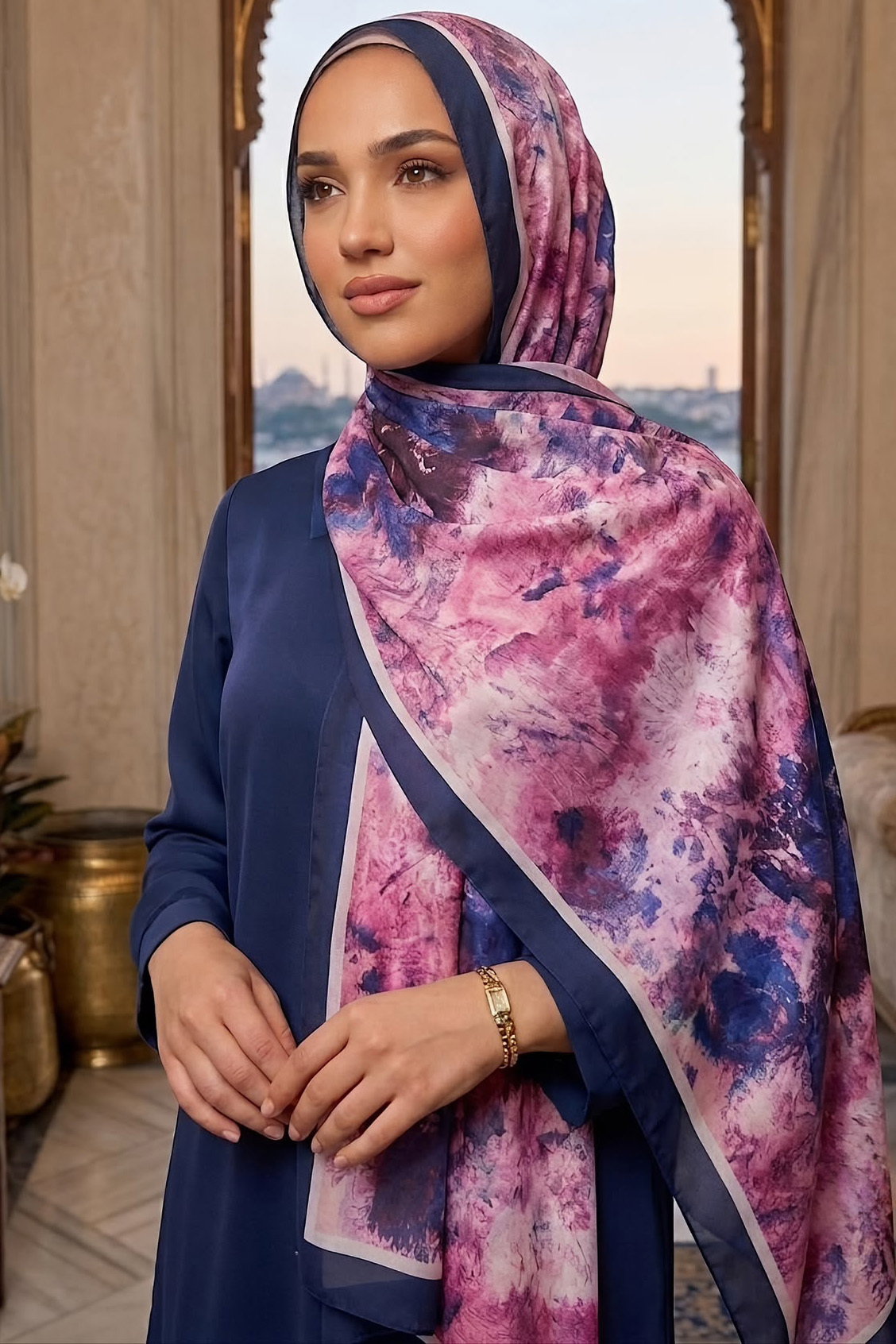 Soft Desen İtalyan İpek Şal Lacivert - 28757-LACIVERT - 1