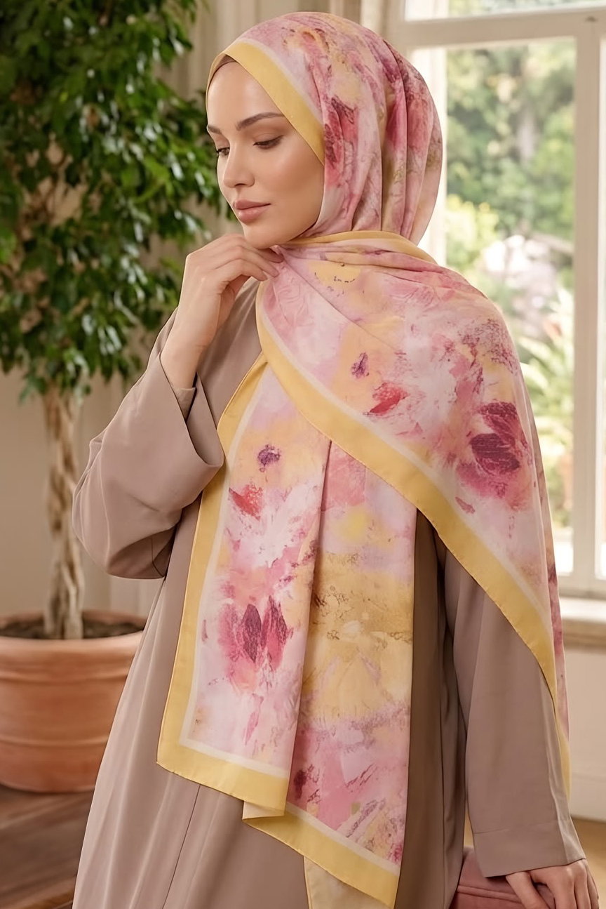 Soft Desen İtalyan İpek Şal Sari - 28757-SARI - 1
