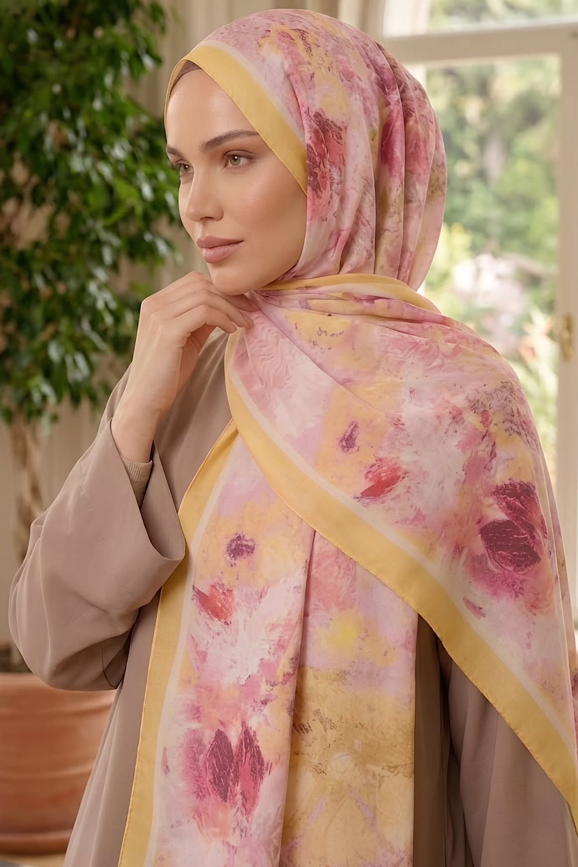 Soft Desen İtalyan İpek Şal Sari - 28757-SARI - 2