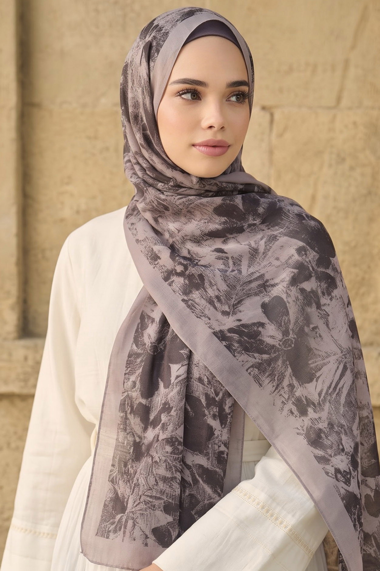 Soft Floral Şal Bej - 28641-BEJ - 1