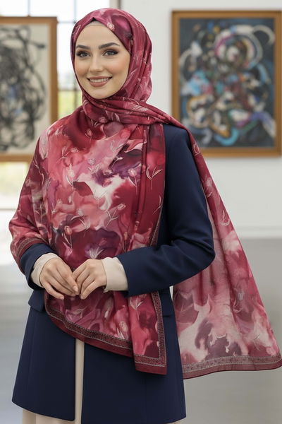 Soft Mist Serisi Pamuk Şal - 27985-KIRMIZI 