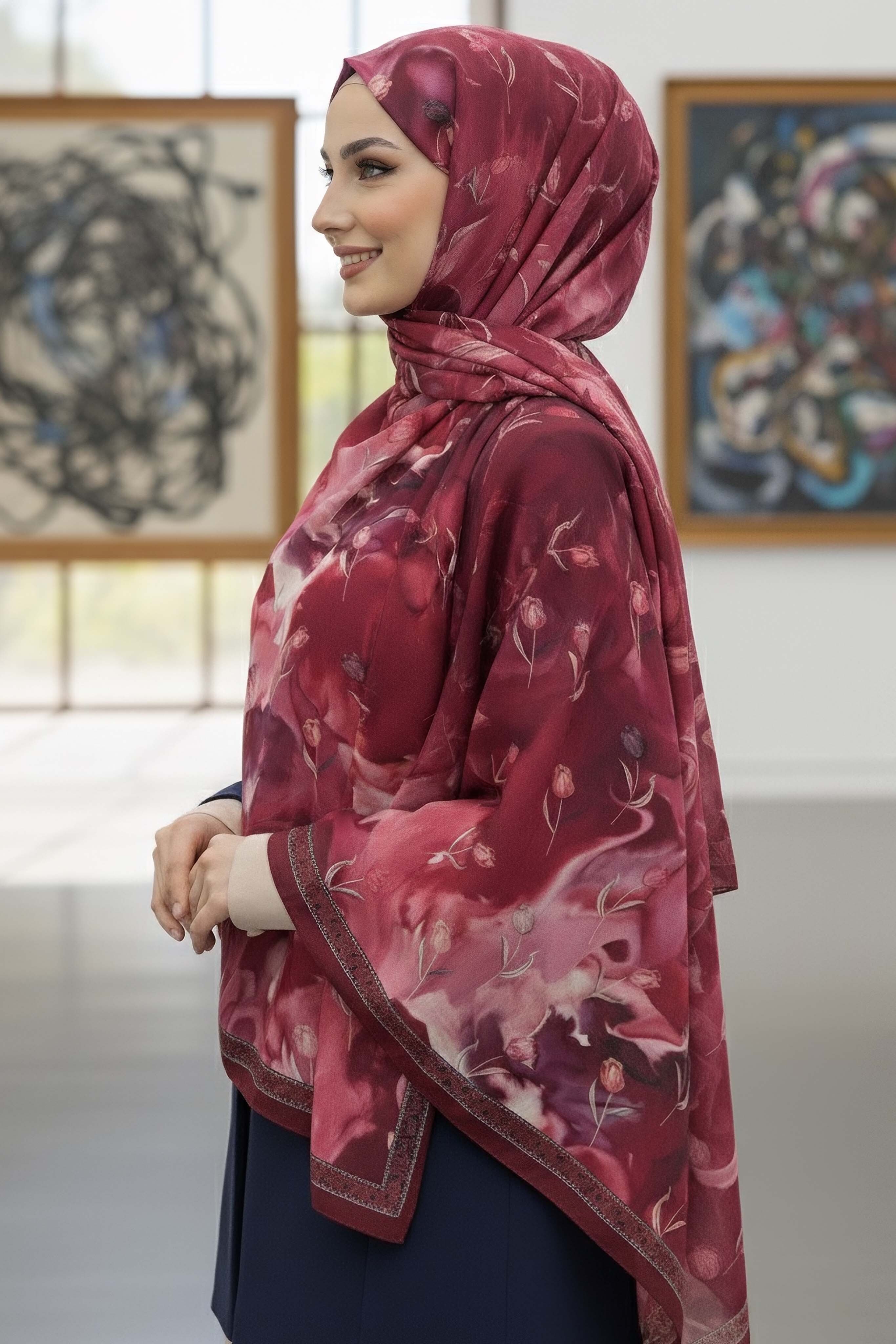 Soft Mist Serisi Pamuk Şal - 27985-KIRMIZI - 2