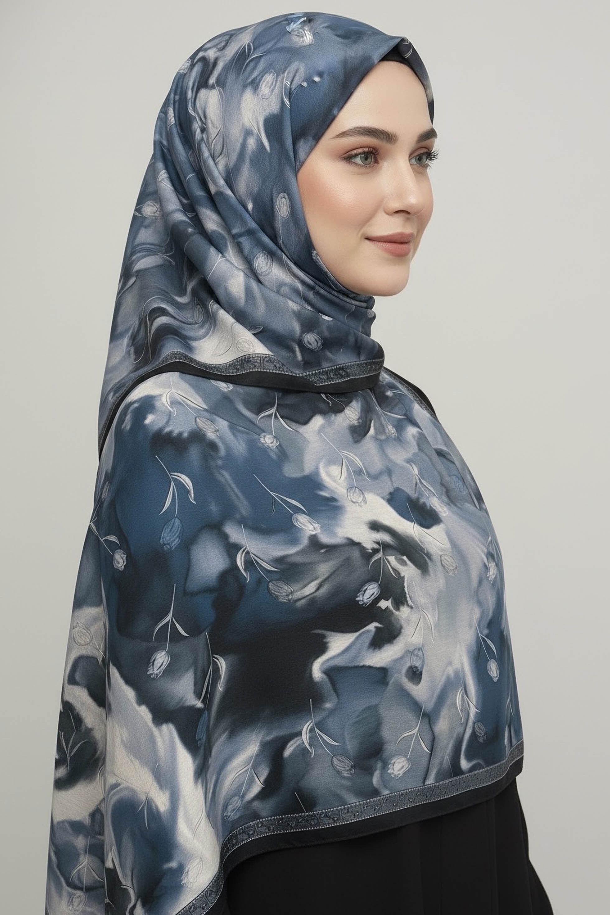 Soft Mist Serisi Pamuk Şal - 27985-LACIVERT - 1