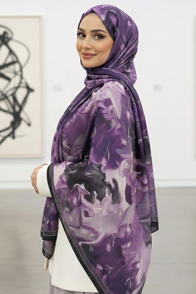 Soft Mist Serisi Pamuk Şal - 27985-MOR 