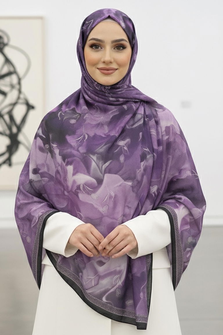 Soft Mist Serisi Pamuk Şal - 27985-MOR - TOFİSA