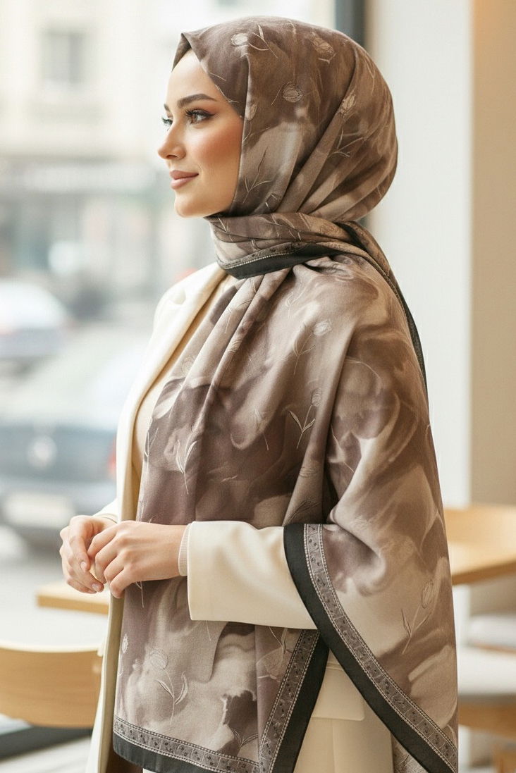 Soft Mist Serisi Pamuk Şal - 27985-VIZON - TOFİSA