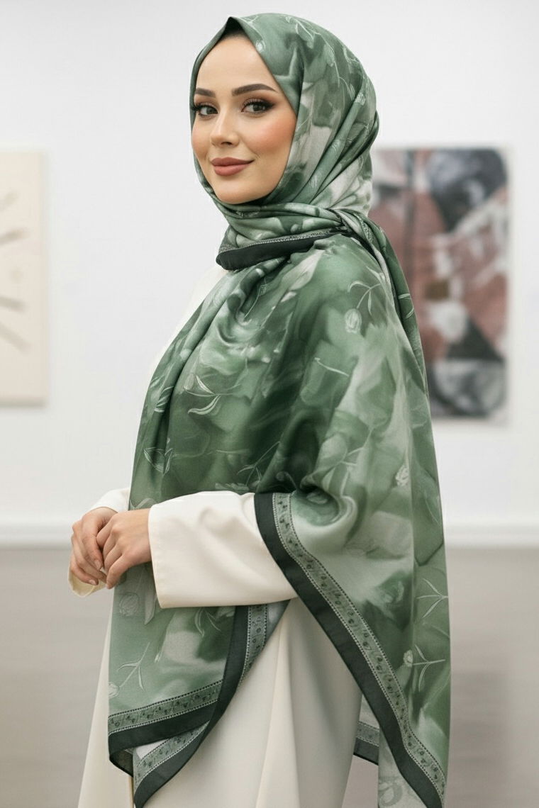 Soft Mist Serisi Pamuk Şal - 27985-YESIL - 2