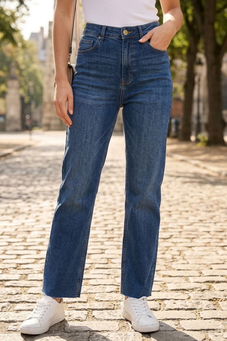 Straight Fit Kot Pantolon Mavi - 3002-MAVI - 2