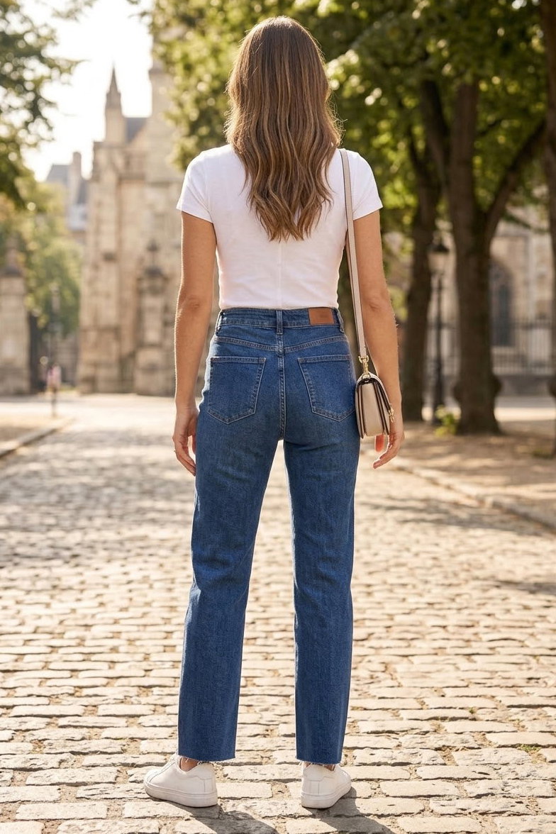 Straight Fit Kot Pantolon Mavi - 3002-MAVI - 5