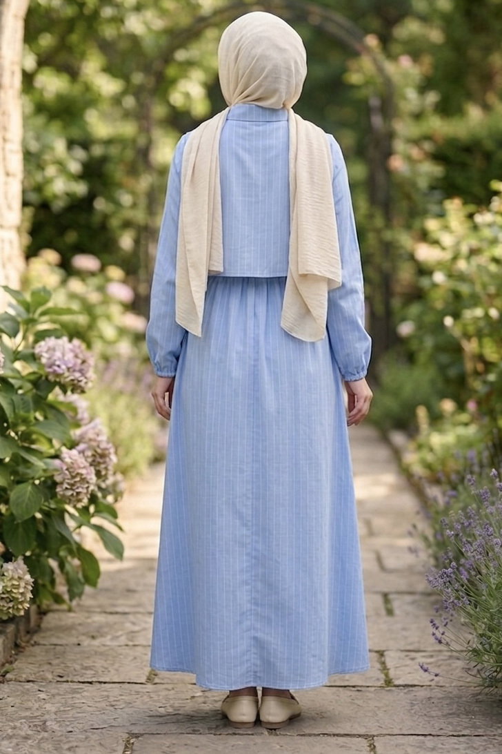 Süveterli Çizgili Elbise - 2106-BEBE-MAVI - 3