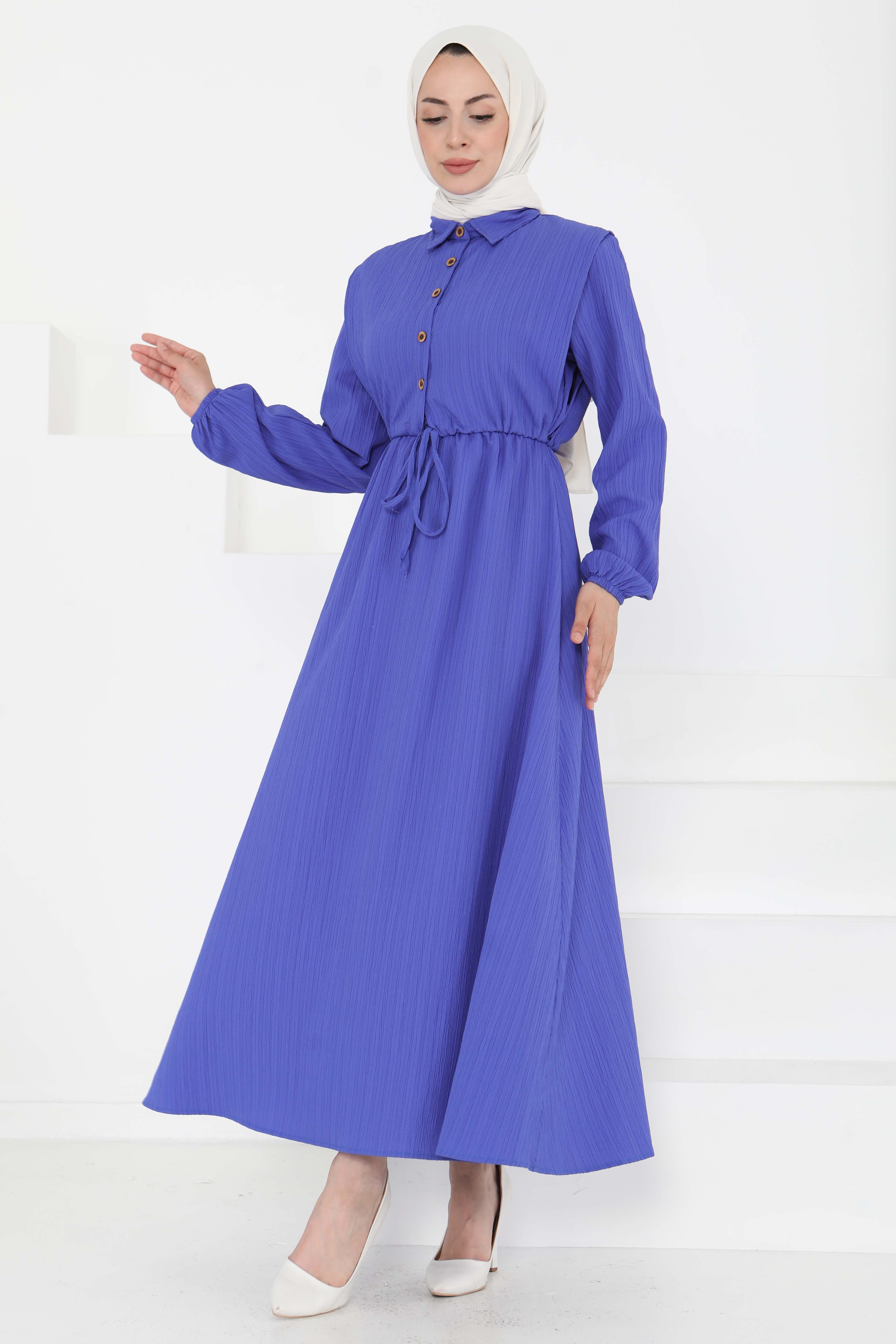 Süveterli Elbise Takım Saks - 27192 - 1