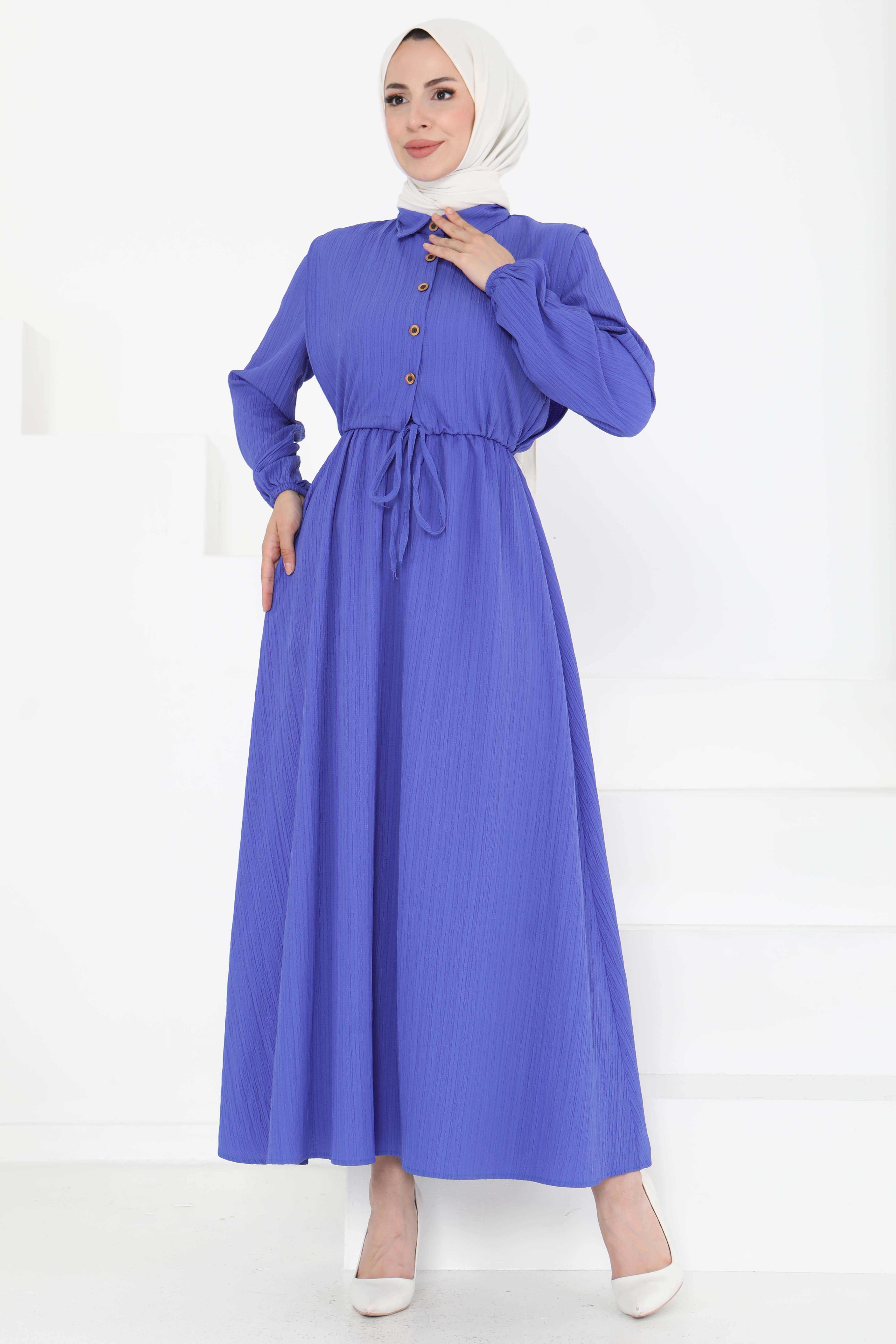 Süveterli Elbise Takım Saks - 27192 - 2
