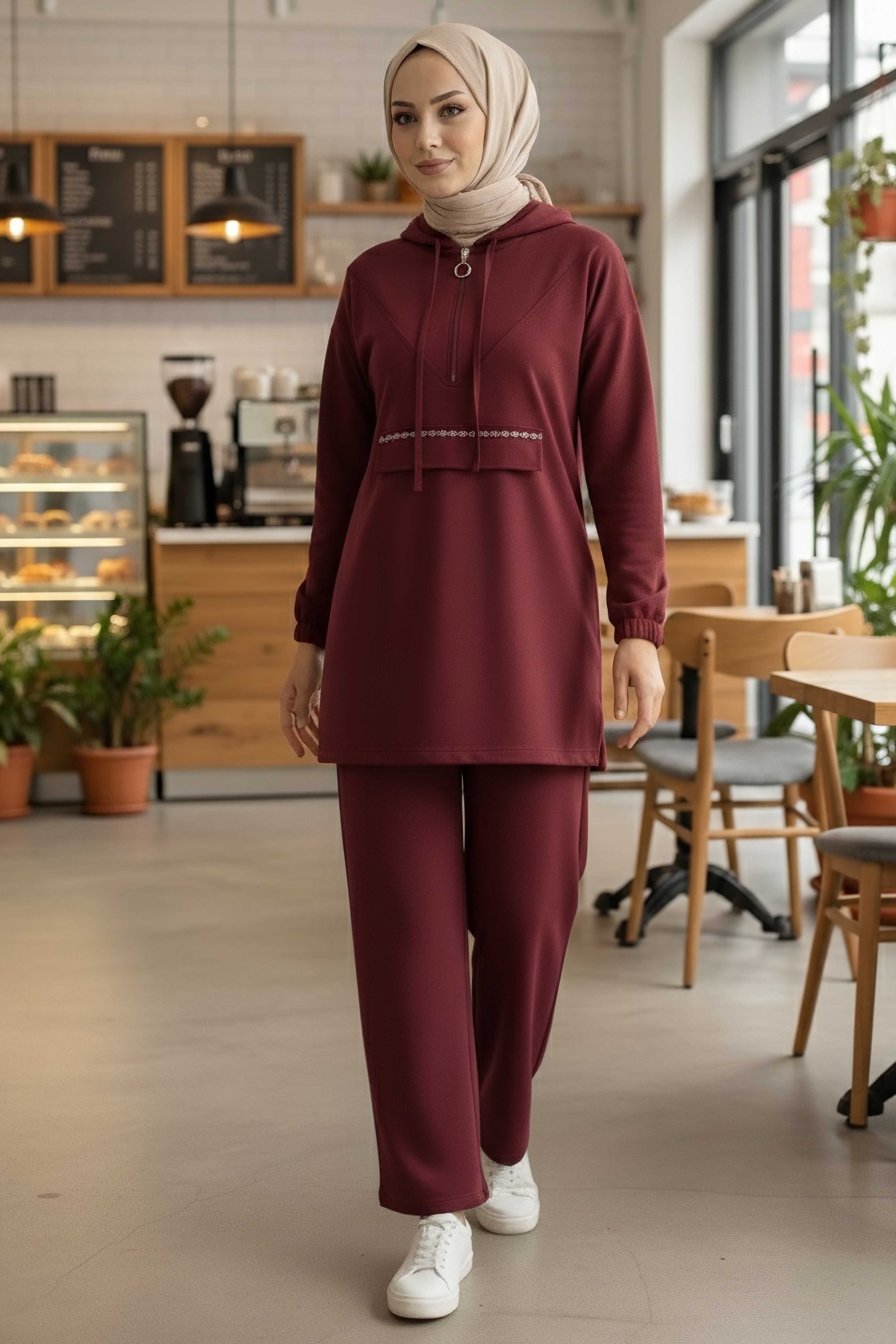 Taş Detaylı Bileği Lastikli Modal İkili Takım - 1001-BORDO - 1