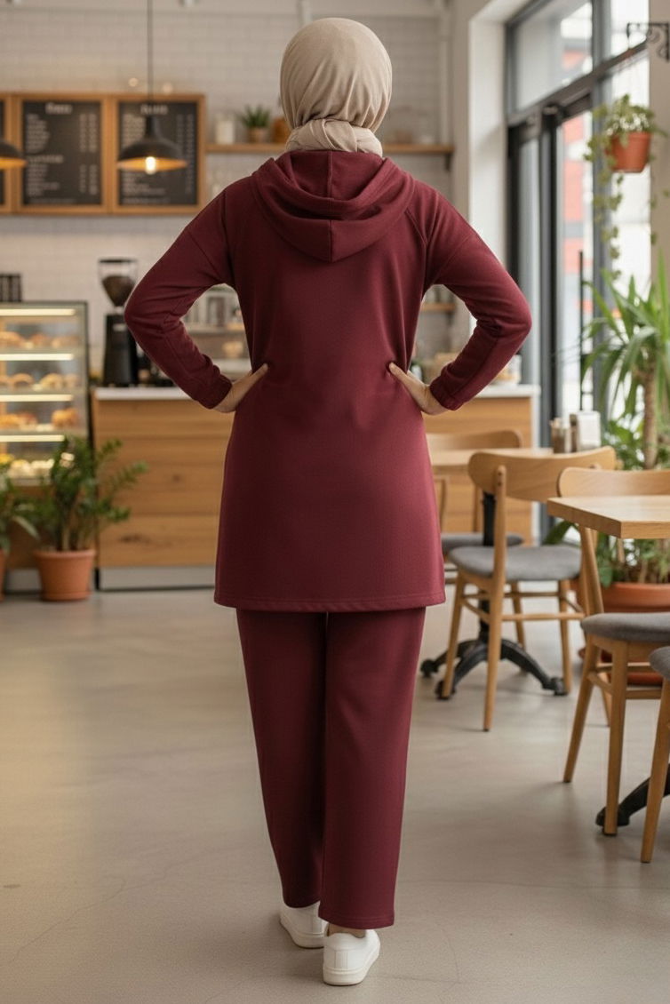 Taş Detaylı Bileği Lastikli Modal İkili Takım - 1001-BORDO - 3