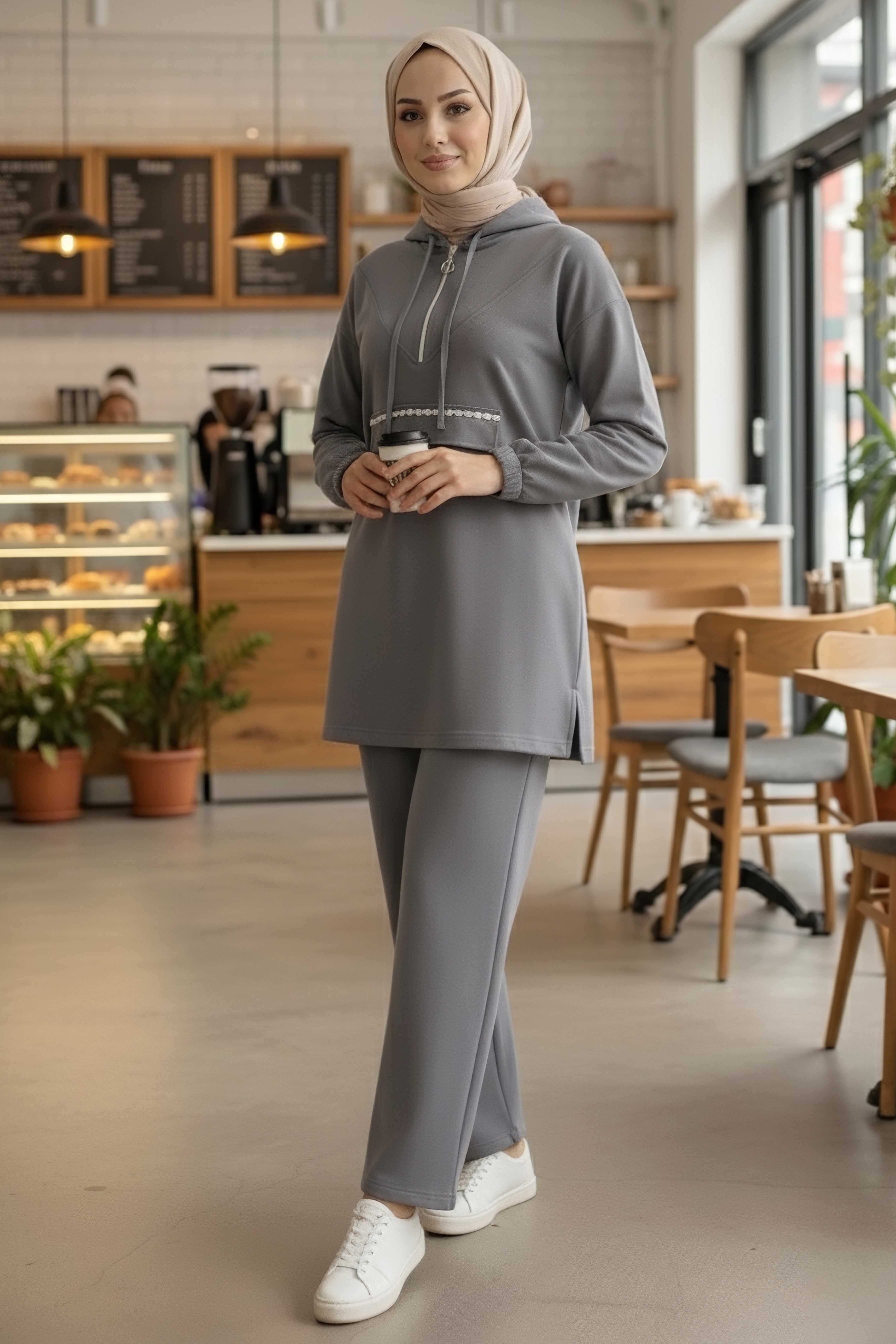 Taş Detaylı Bileği Lastikli Modal İkili Takım - 1001-FUME - 1