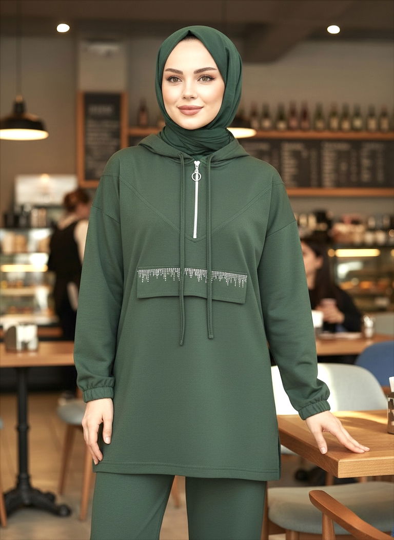 Taş Detaylı Bileği Lastikli Modal İkili Takım - 1001-HAKI - TOFİSA