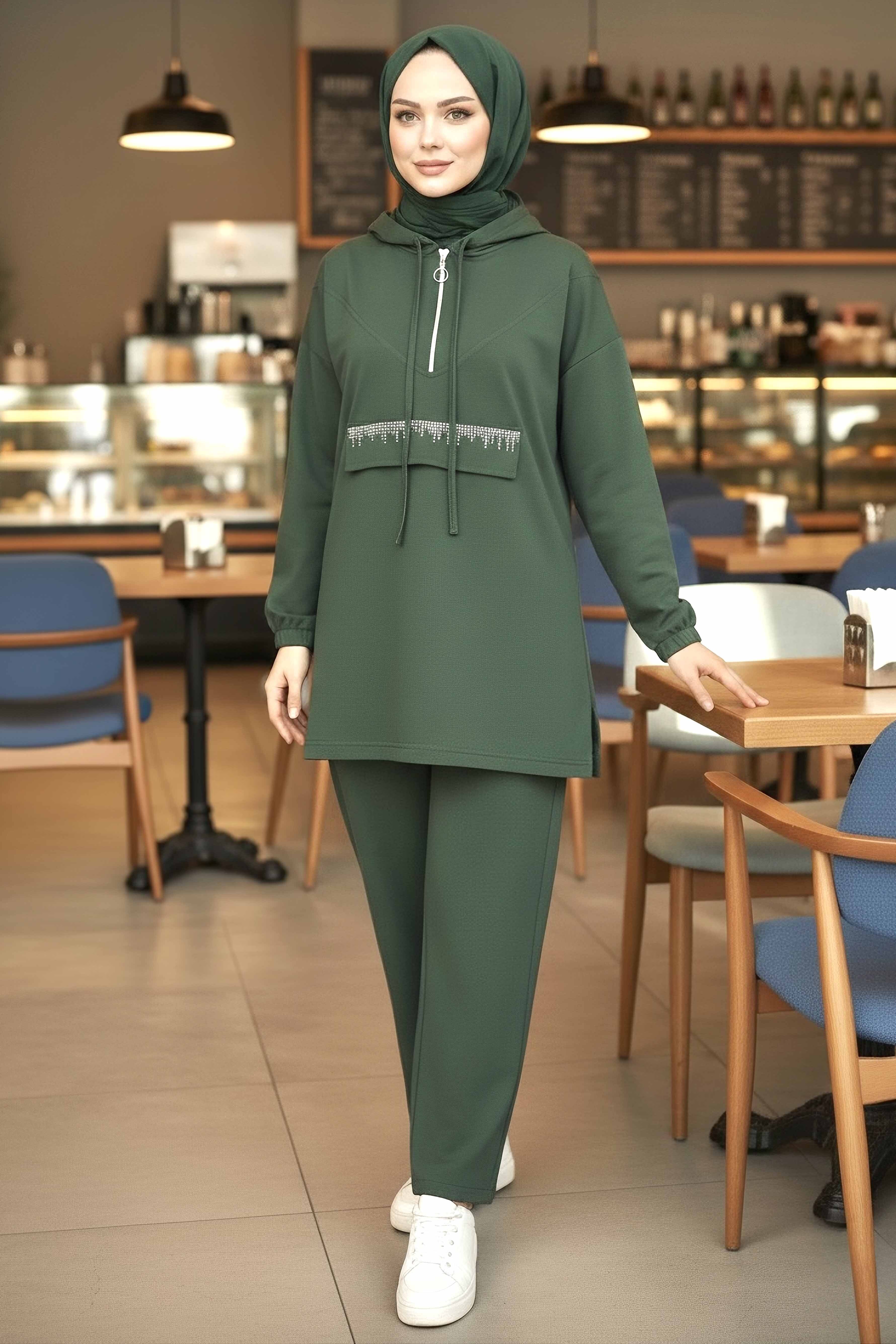 Taş Detaylı Bileği Lastikli Modal İkili Takım - 1001-HAKI - 1