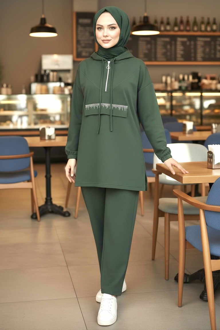 Taş Detaylı Bileği Lastikli Modal İkili Takım - 1001-HAKI - TOFİSA