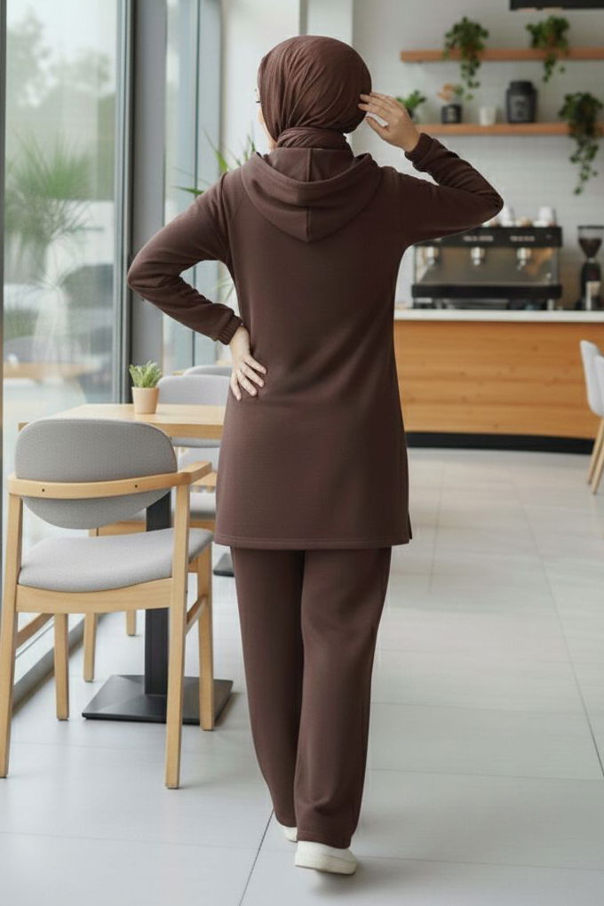 Taş Detaylı Bileği Lastikli Modal İkili Takım - 1001-KAHVE - TOFİSA