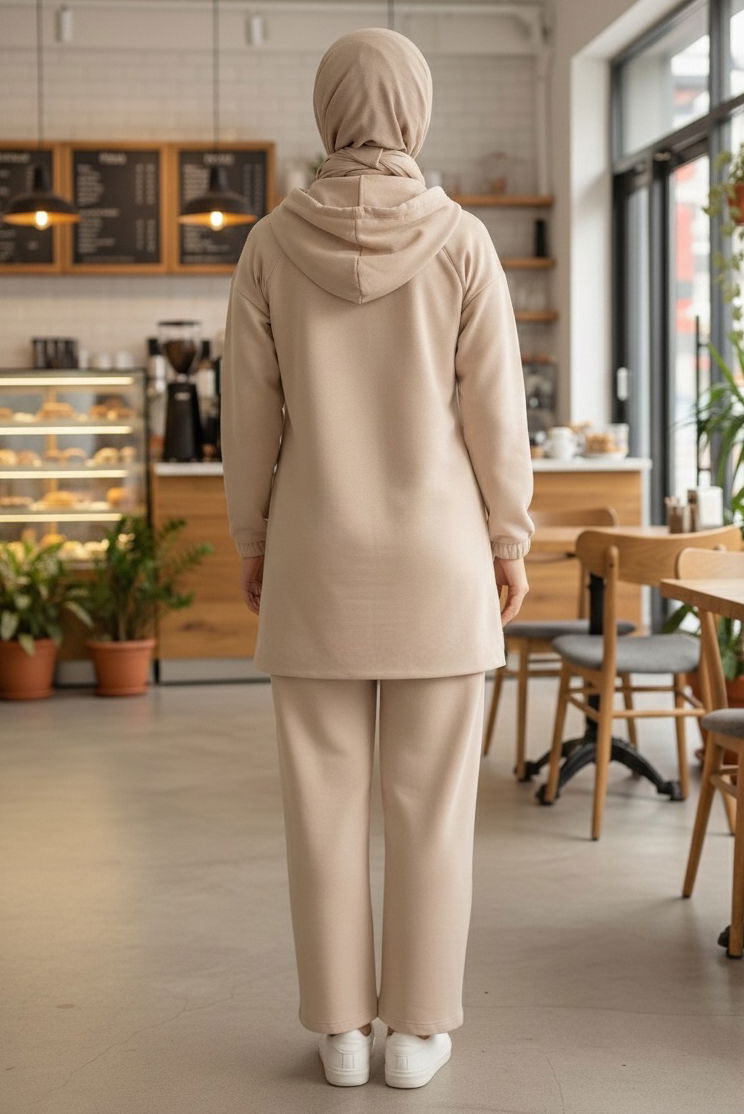 Taş Detaylı Bileği Lastikli Modal İkili Takım - 1001-KREM - 3