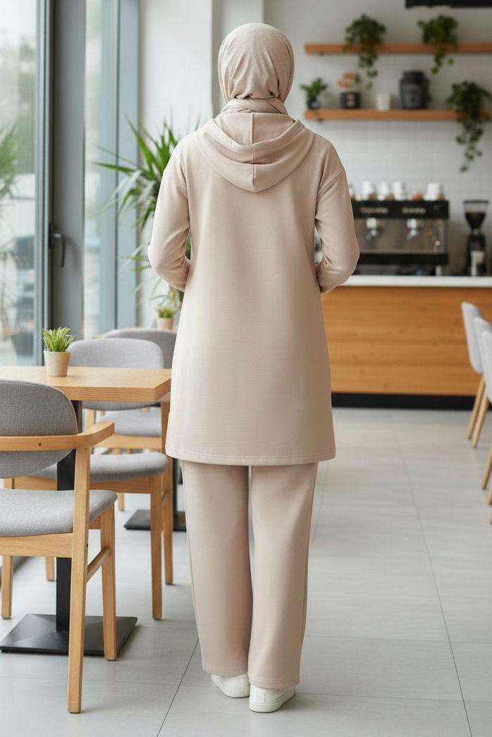 Taş Detaylı Bileği Lastikli Modal İkili Takım - 1001-KREM - 3