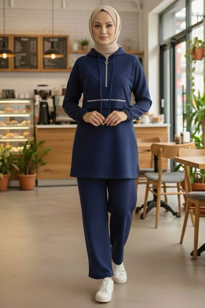 Taş Detaylı Bileği Lastikli Modal İkili Takım - 1001-LACIVERT 