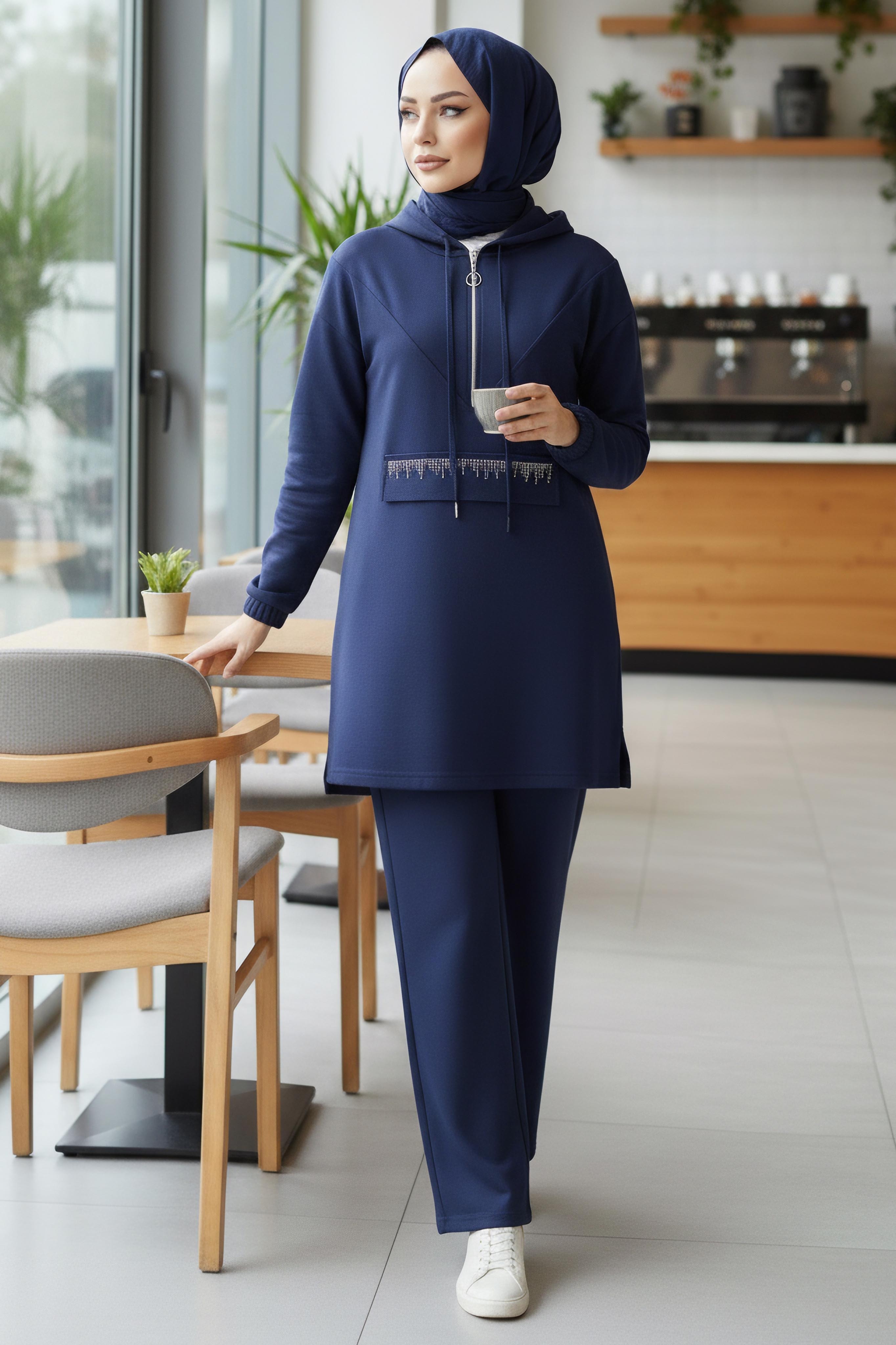 Taş Detaylı Bileği Lastikli Modal İkili Takım - 1001-LACIVERT - 1