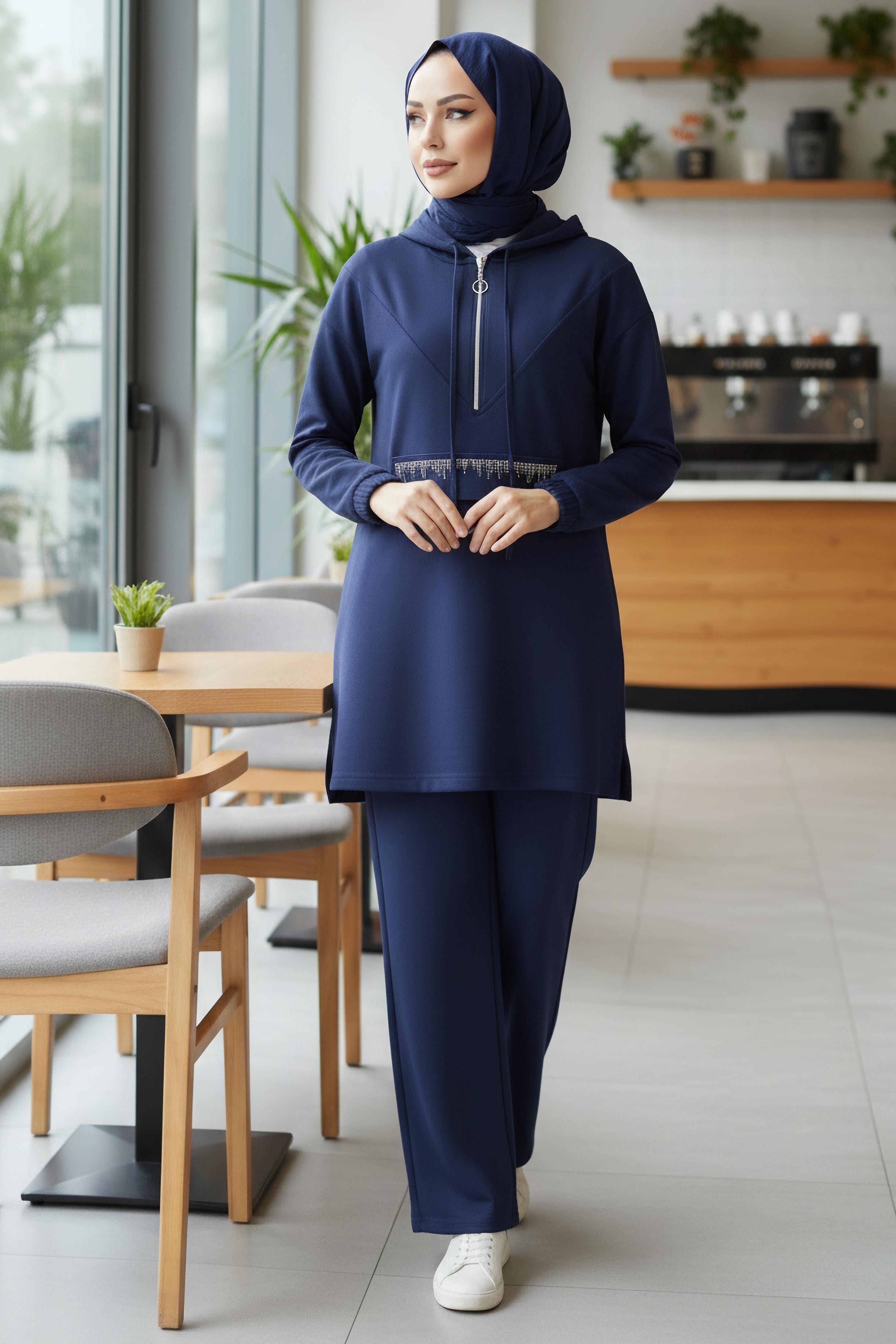 Taş Detaylı Bileği Lastikli Modal İkili Takım - 1001-LACIVERT - 2