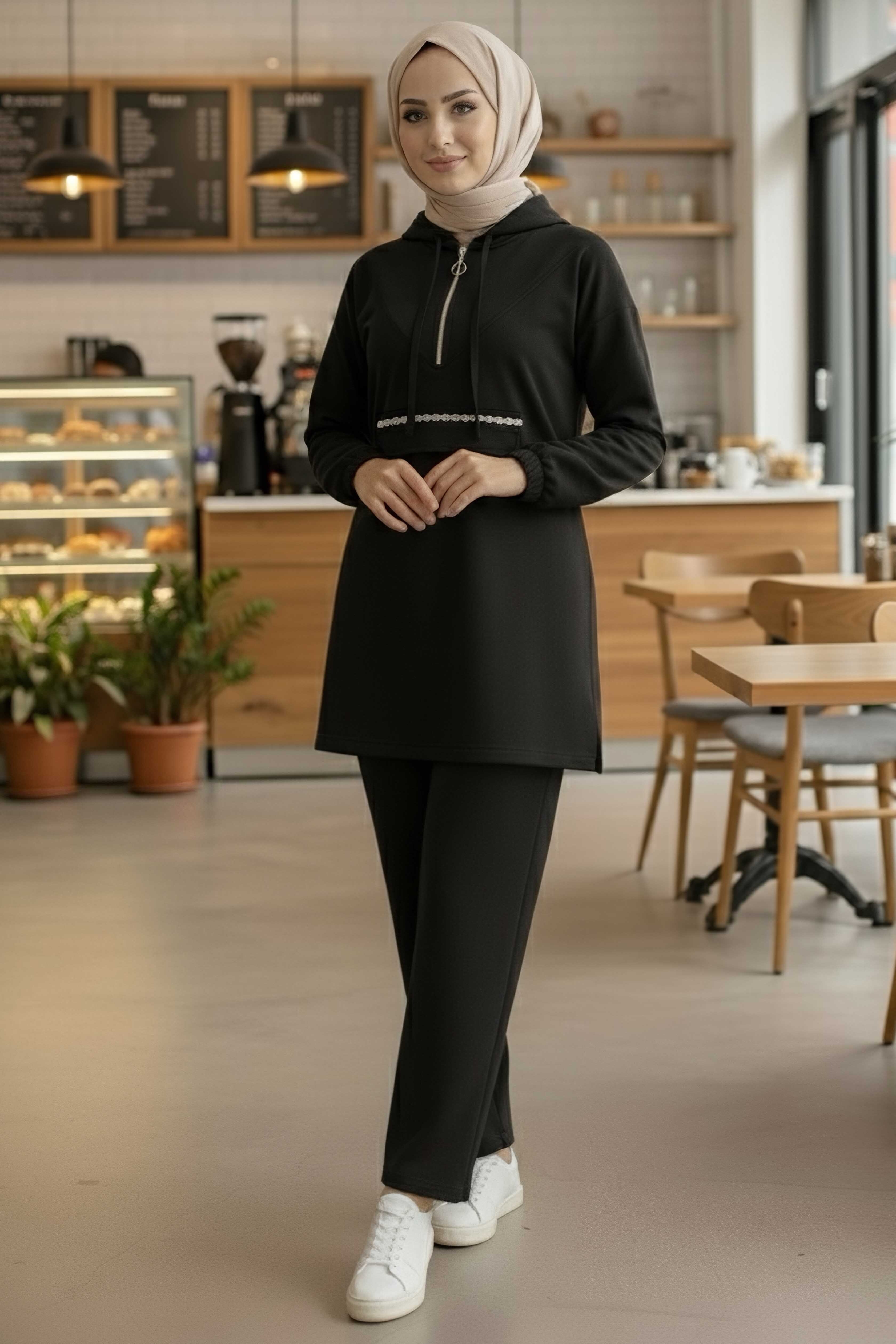 Taş Detaylı Bileği Lastikli Modal İkili Takım - 1001-SIYAH - 2