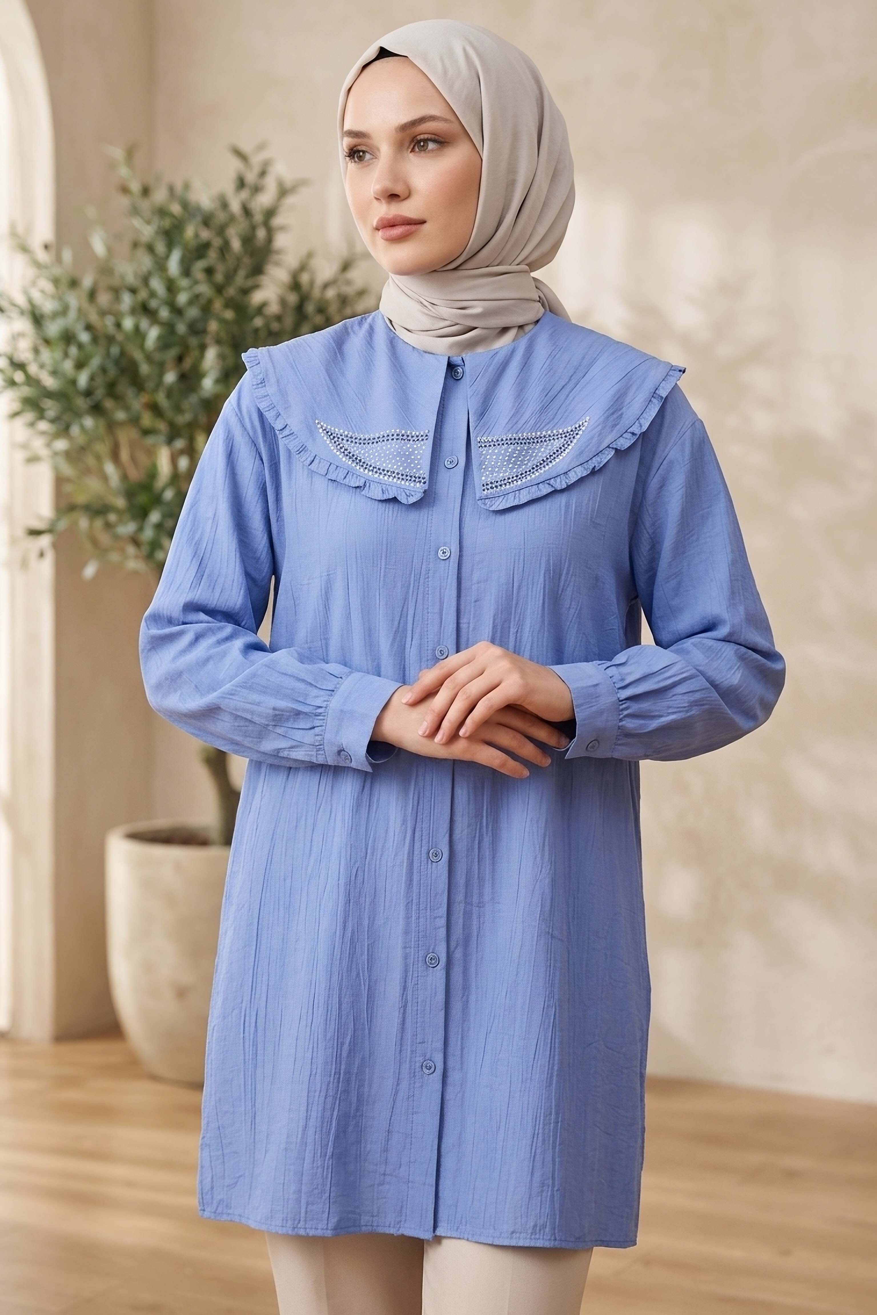 Taş Detaylı Çilek Tunik Bebe Mavi - 1326-BEBE-MAVI - 1