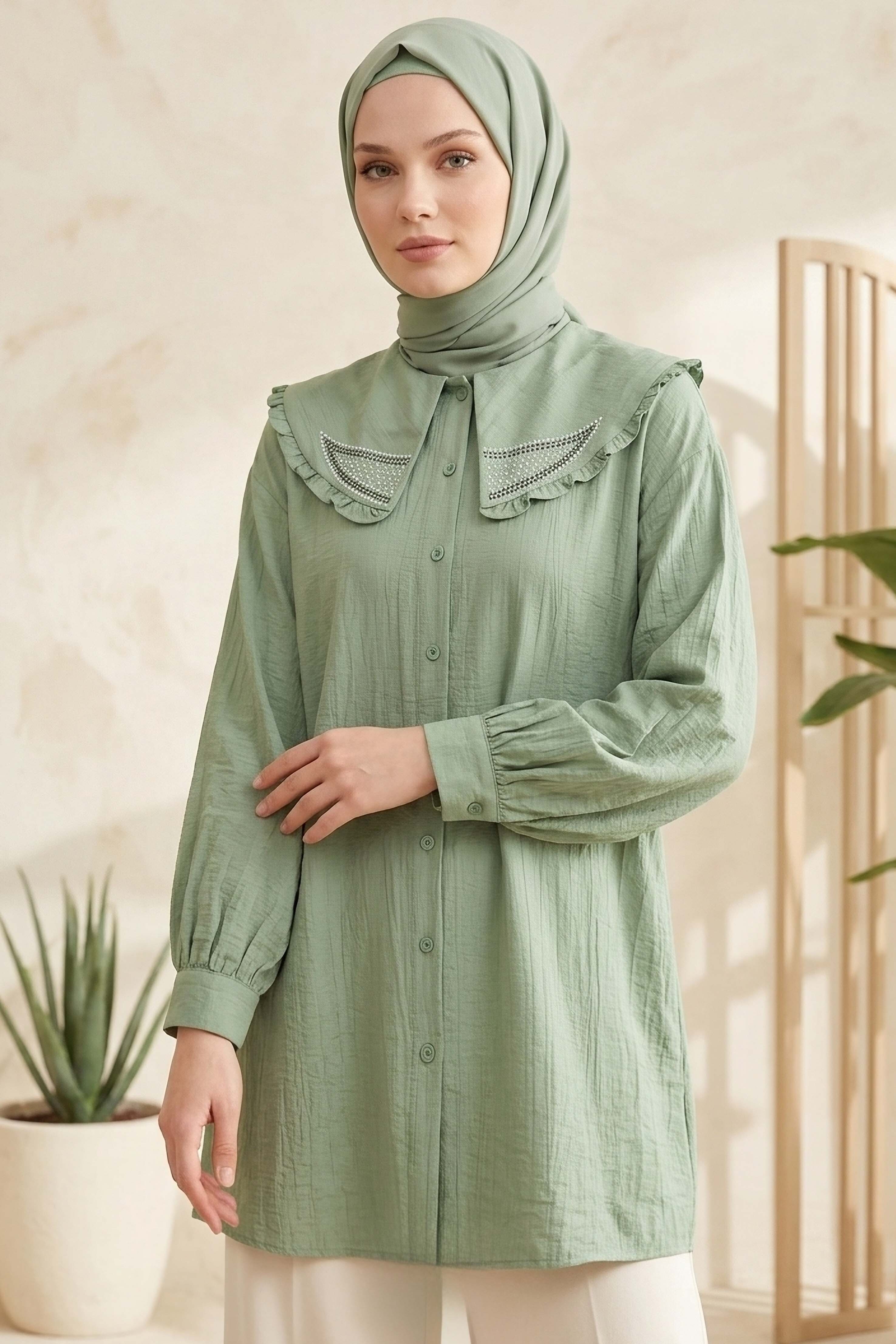 Taş Detaylı Çilek Tunik Haki - 1326-HAKI - 1